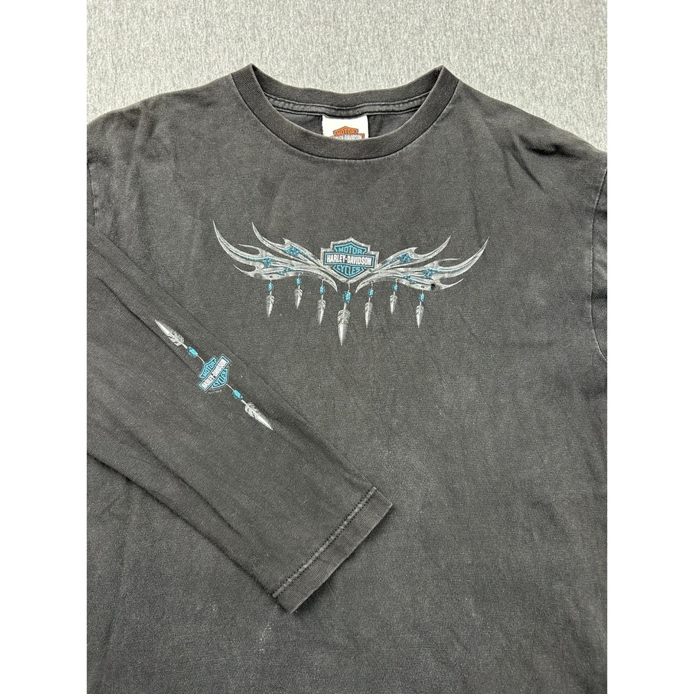 Harley Davidson Black Long Sleeve Shirt Women's Medium Motorcycle Biker Elyria‎